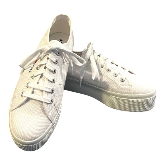 Superga Womens Sneakers Platform White Canvas Lace Up Size 9 Euro Size 40 Italy - Picture 2 of 13